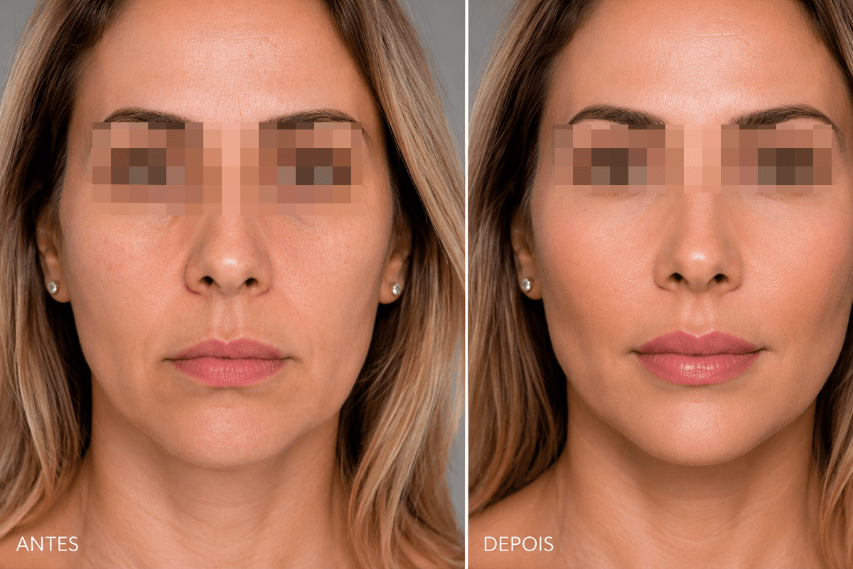 Comparação antes e depois de tratamento com bioestimulador de colágeno